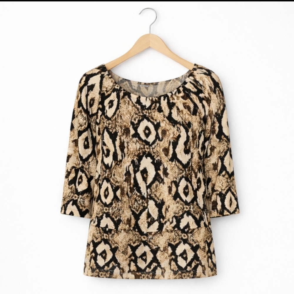 Notations Snakeskin Print Scoop Neck Casual Top Sz L